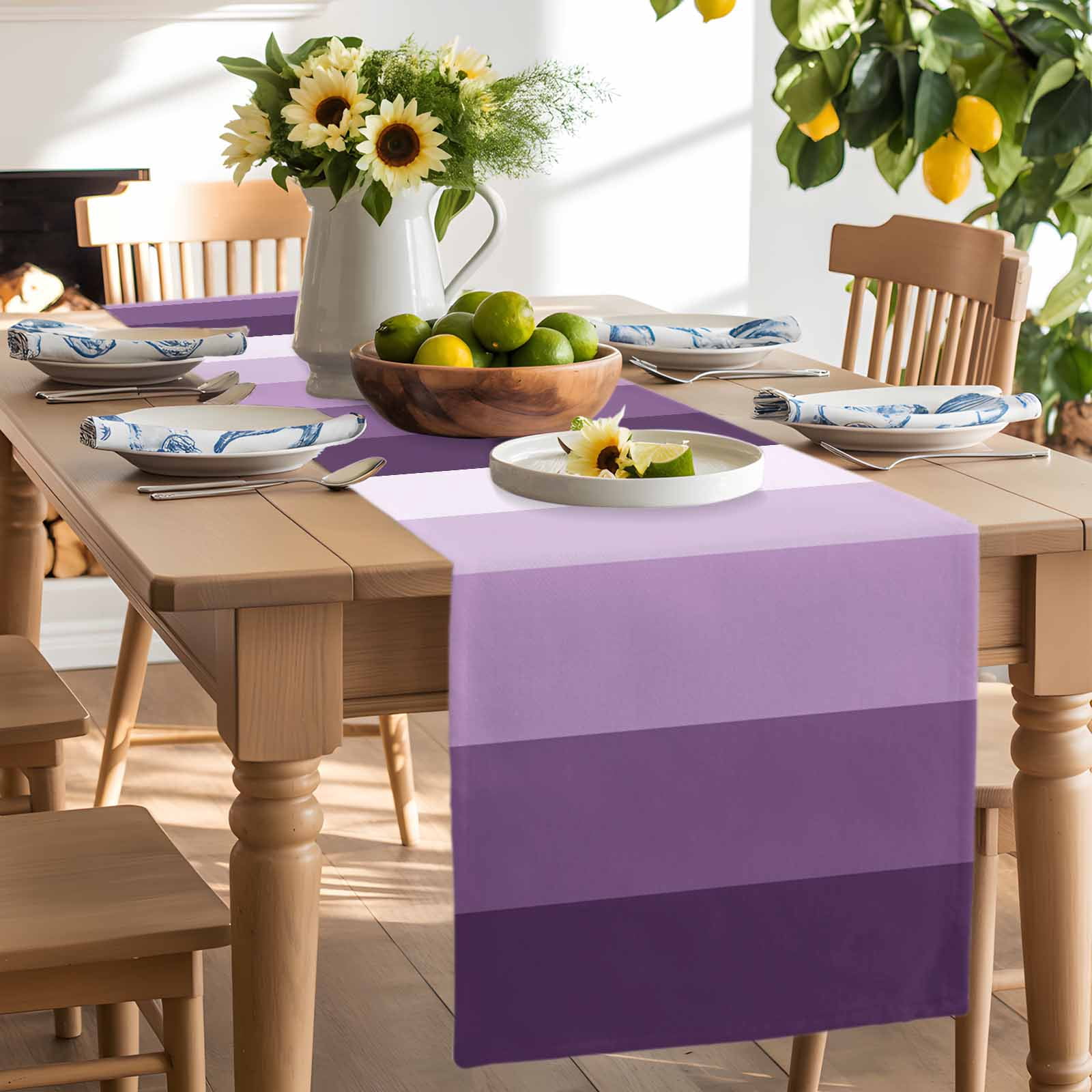 Table Runner Ombre Purple Stripes Table Decoration for Kitchen Dinning Gradient Color Table Decoration for Indoor Outdoor Party Wedding Decor 13x90inch
