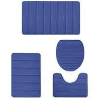 Btomtd 4pcs Bath Rug Foam Floor Mat Set Non-Slip Toilet Cover Water Absorbent Layer Thick Machine Washable Carpet, Blue