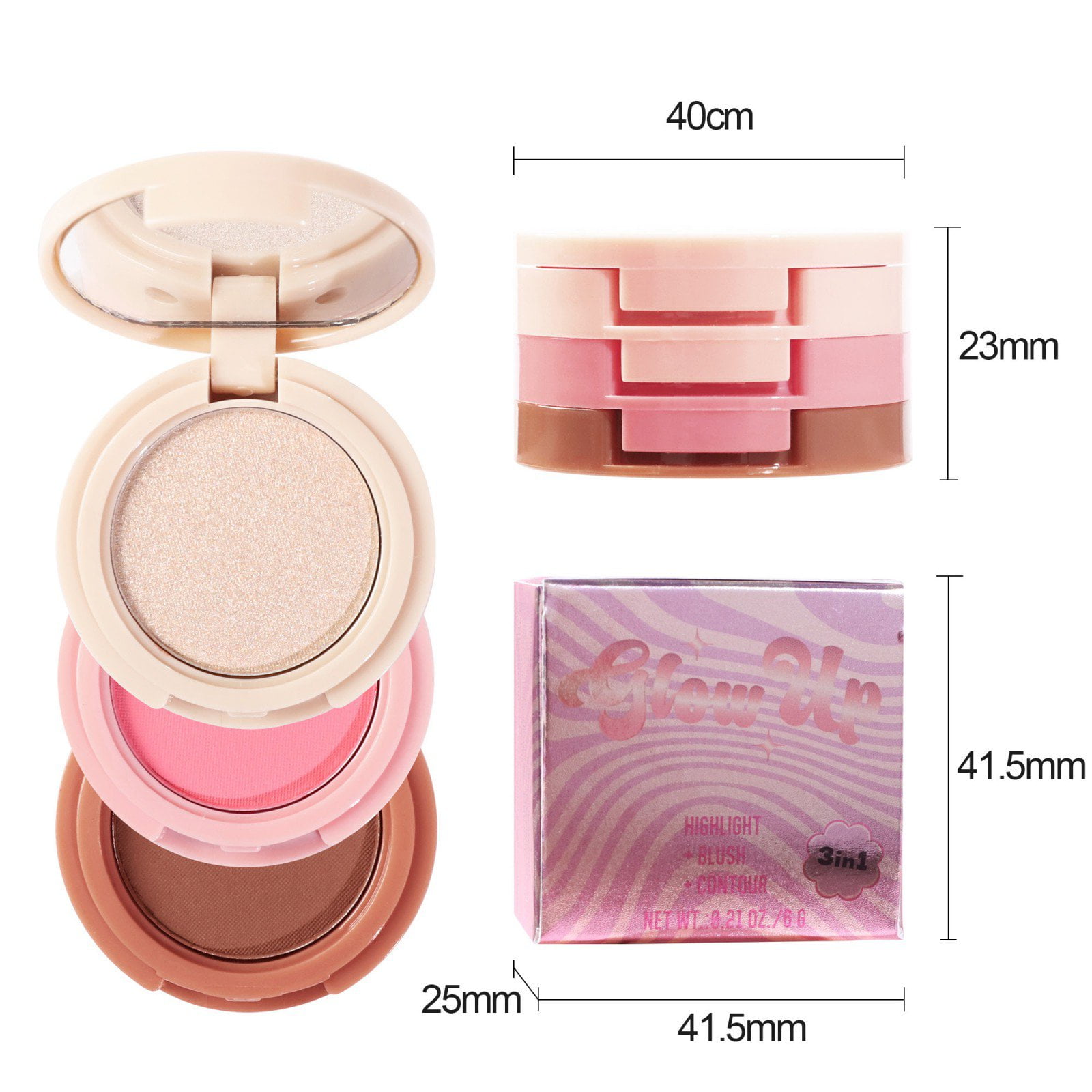  Highlighter & Contour & Blush 3 in 1 Makeup Palette with Brush,  Matte Shimmer Glow Illuminator Powder Perfect For Face  Highlight,Contour,Bronzer,Shape,Silky Brillliant Compact Make-up : Beauty &  Personal Care