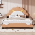 thumbnail image 2 of Full Size Upholstered Leather Platform Bed With Lion-Shaped Headboard, Brown, 2 of 9