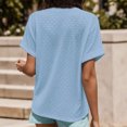 thumbnail image 3 of Gibobby Playera Corte clásico para MujerCamiseta manga corta con cuello en V y botón color sólido informal a la moda para mujer(Azul,CH), 3 of 5