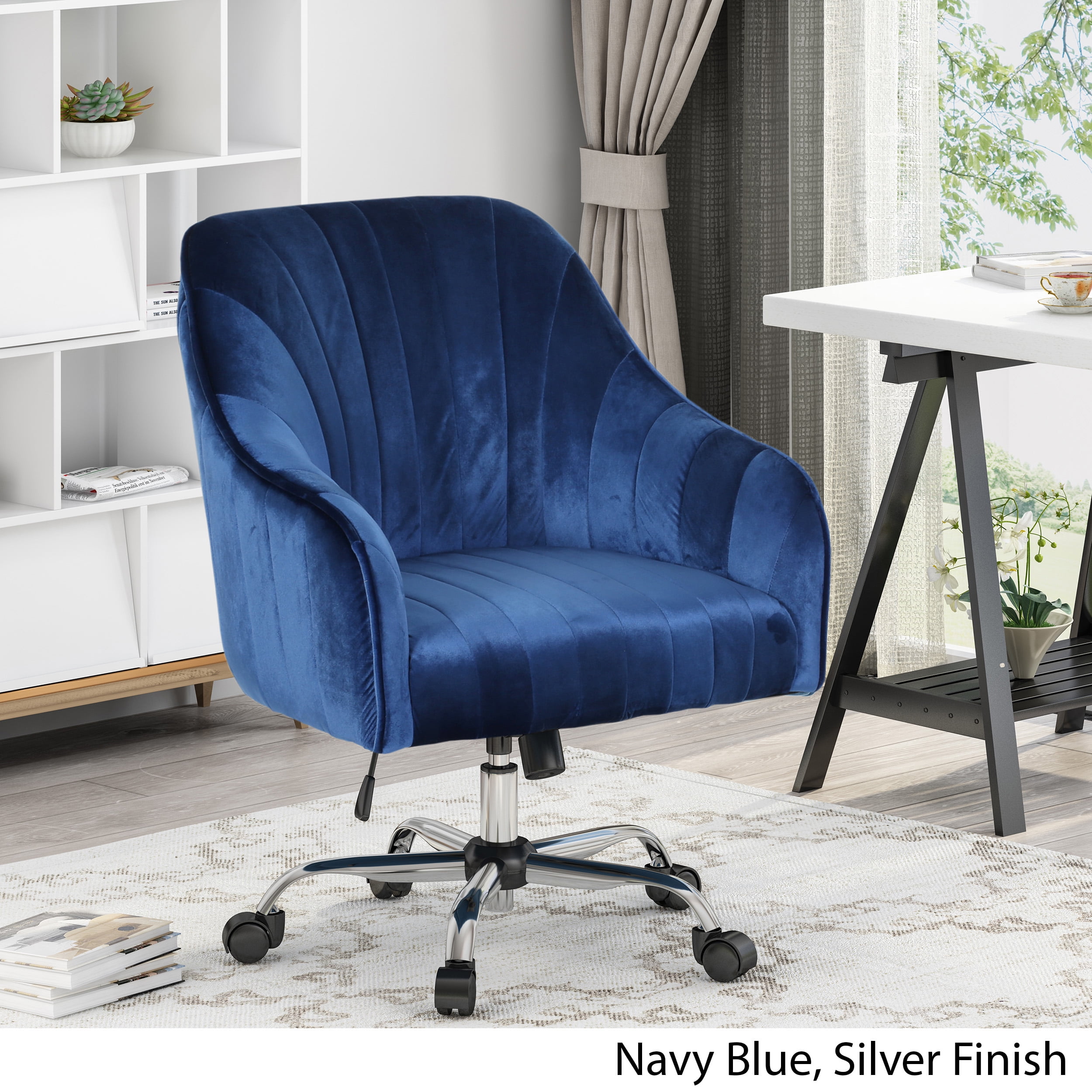Noble House Lylah Glam Velvet Home Office Chair with Swivel Base