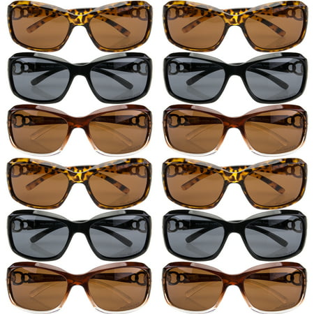 12 Pairs Womens Vox Assorted Designer Polarized Plastic Sunglasses 100% UVA UVB
