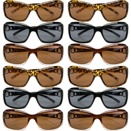 12 Pairs Womens Vox Assorted Designer Polarized Plastic Sunglasses 100% UVA