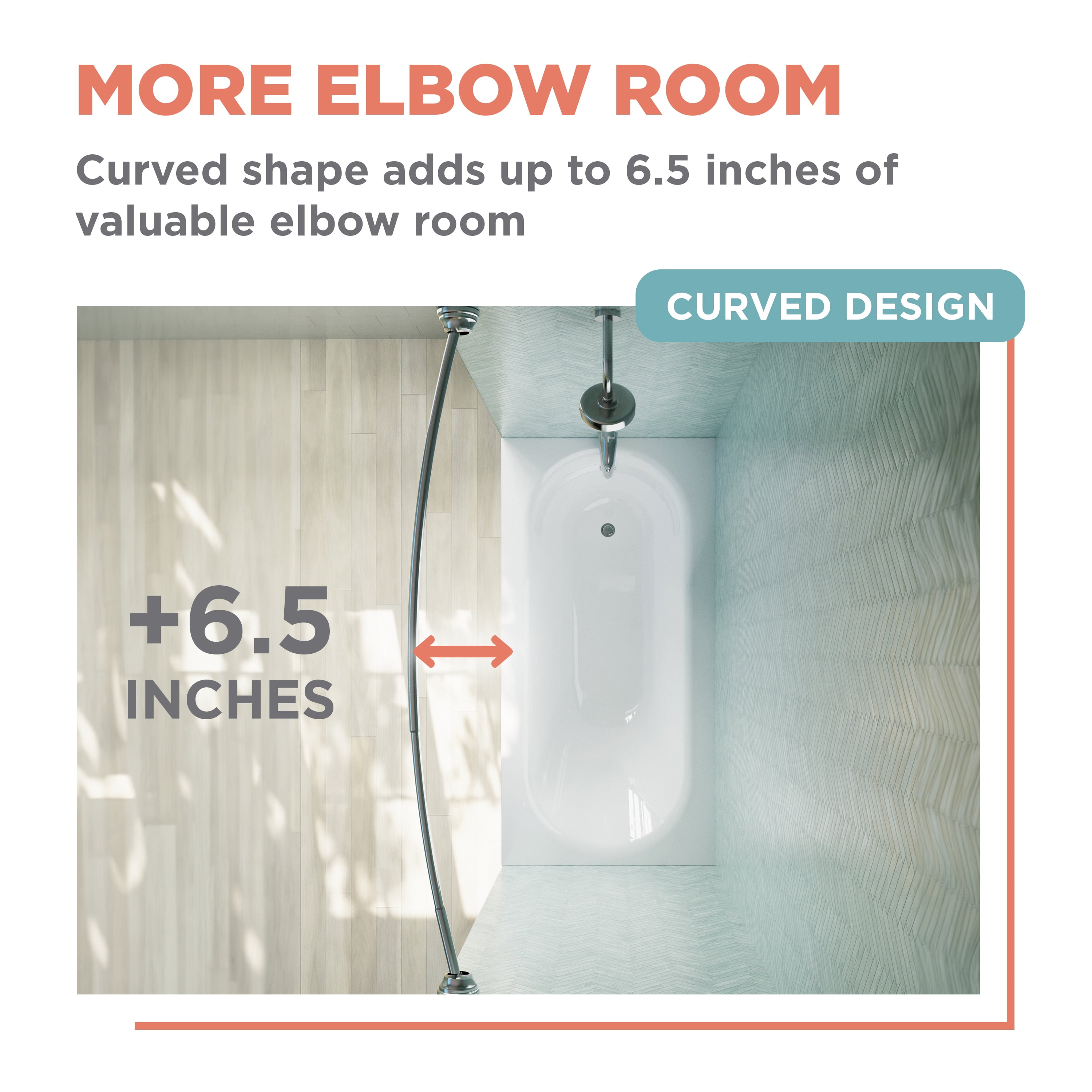 Zenna Home NeverRust Aluminum 50" to 72" Adjustable Curved Shower Curtain Tension Rod, Chrome