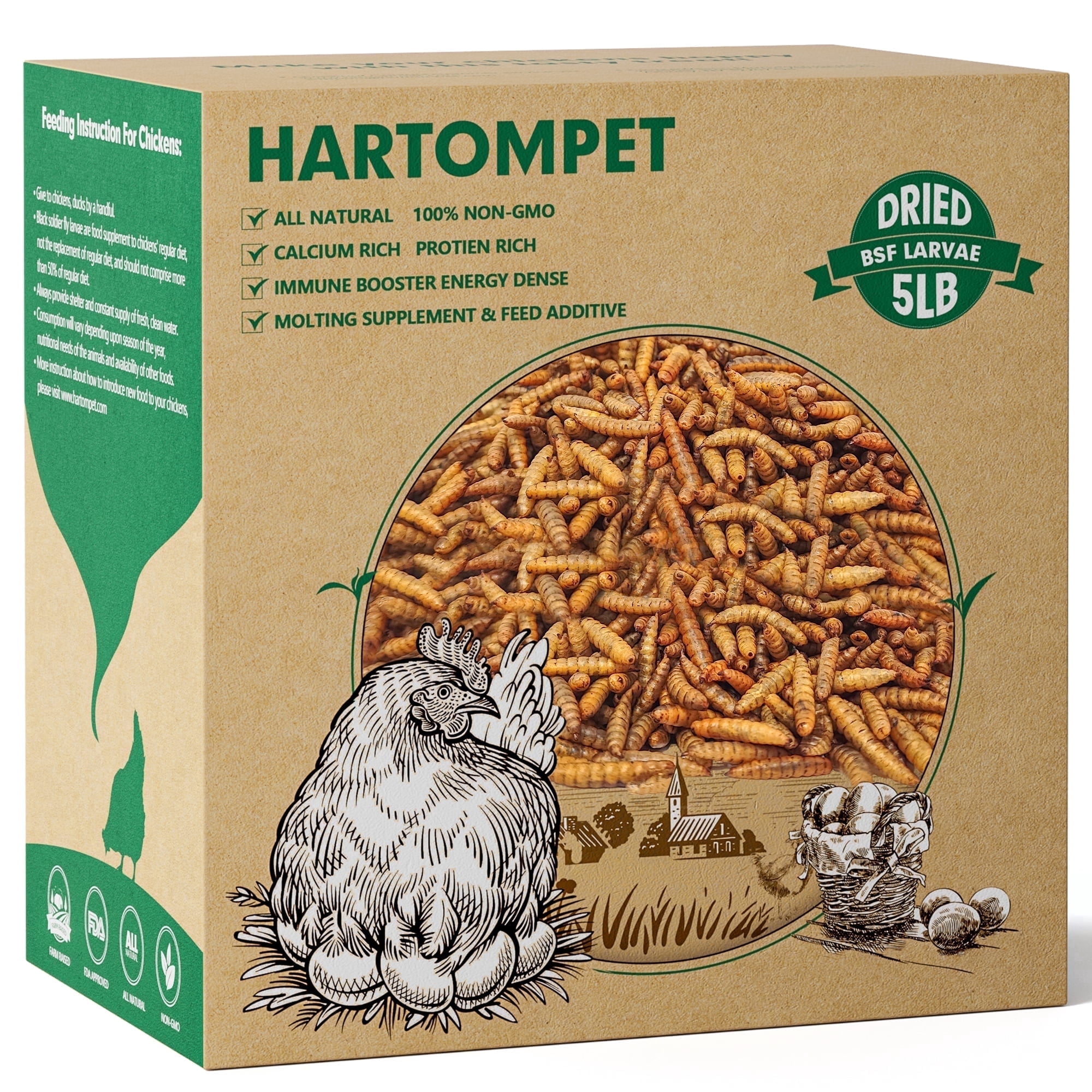 HARTOMPET 5LB Excelling Dried Black Soldier Fly Larvae - Elevating Calcium for Poultry,Premium Grade