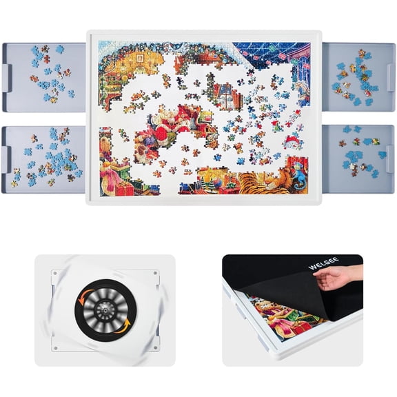 1000 Piece Rotating Puzzle Board with Drawers & Cover, 30"x22" Spinning Jigsaw Puzzle Table for Adults, Upgraded Lazy Susan, Lightweight ABS Plastic, Perfect for Puzzle Lovers & Moms