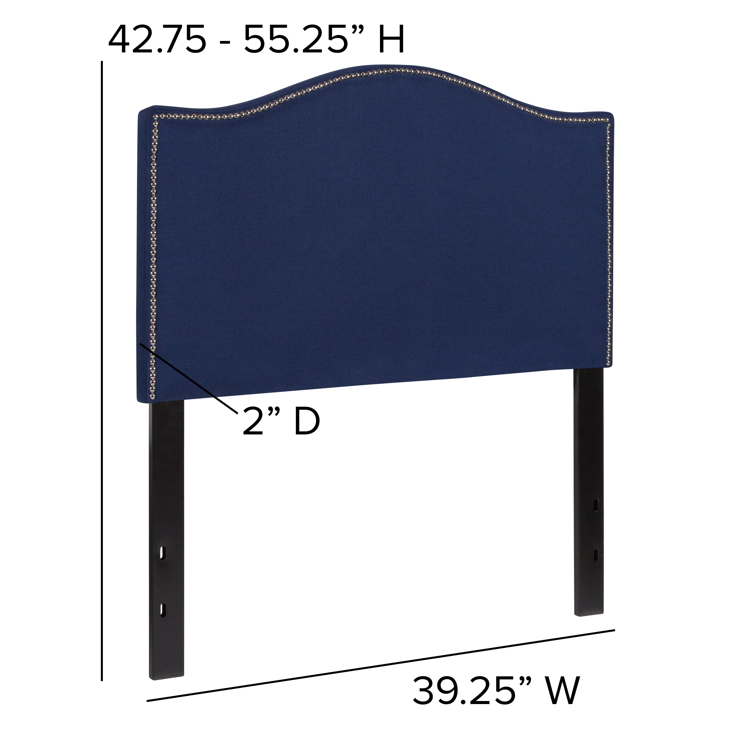 Emma + Oliver Upholstered Twin Size Headboard with Nailtrim in Navy Fabric