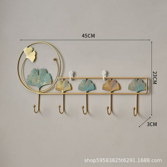 Ginkgo Leaf Coat Racks Wall Mounted Key Holder Decorative Wall Hook Key Hook Coat Hat Towel Racks with 5 Hooks for Entryway Living Room Organization