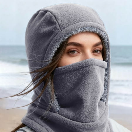 Rirozkan Winter Neck Gaiter Thermal Fleece Face Cover Ear Protection Balaclava Windproof Cold Weather Mask for Outdoor Sports Gray