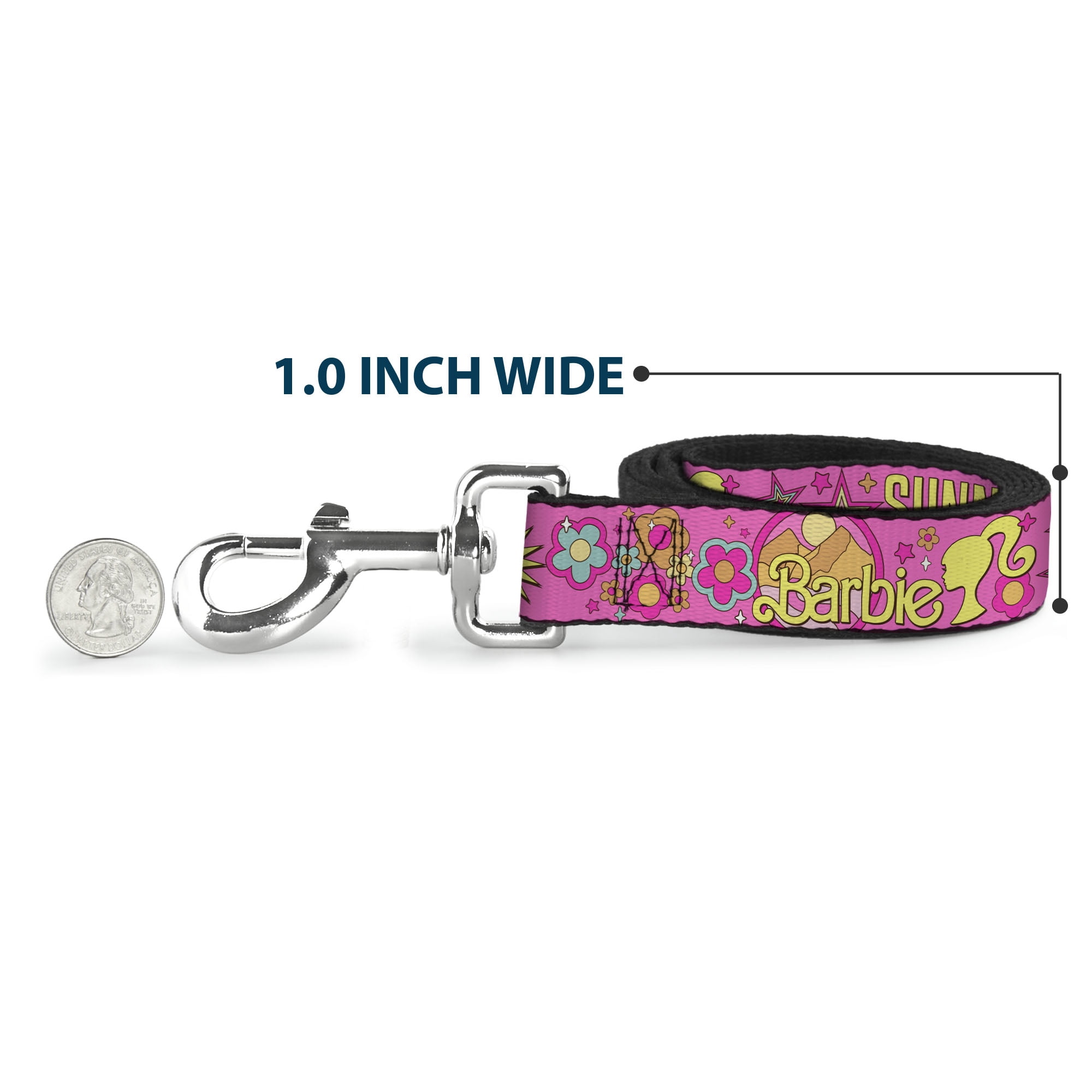 Mattel Pet Leash, Dog Leash, Barbie Sunny Days Ahead Icons Collage Pink Multi Color, 6 Feet Long 1.0 Inch Wide