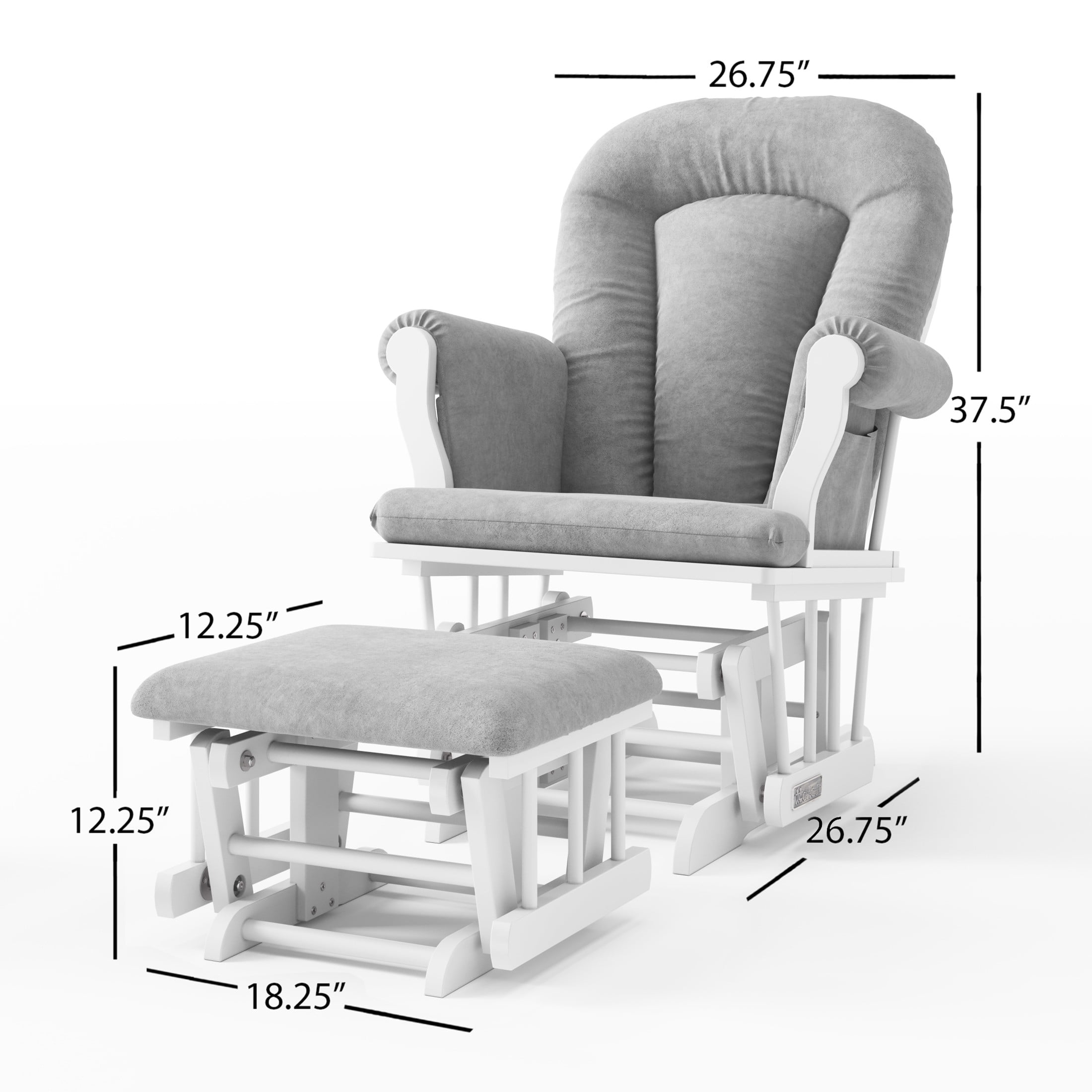 Child Craft Cozy Glider Rocker with Ottoman, Smooth Motion, Matte White Frame, Light Gray Cushion