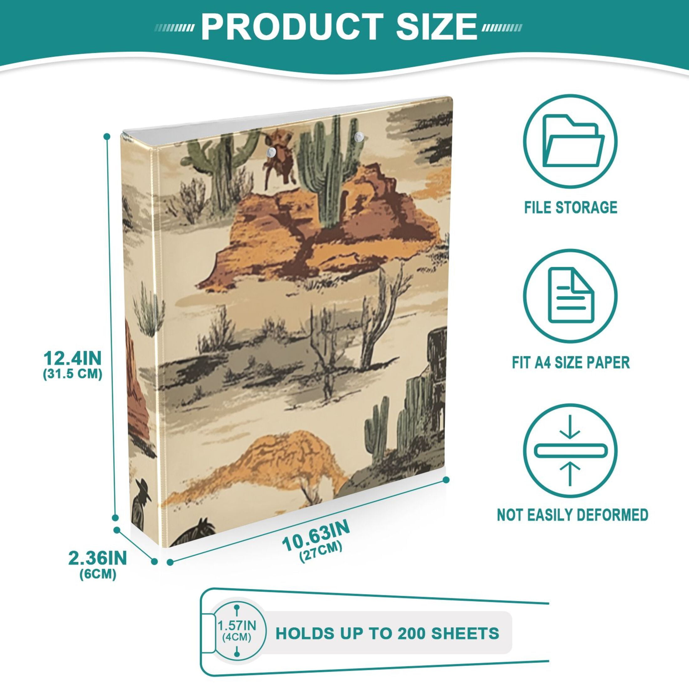 Horses in Wild West 3 Ring Binders 1.5 inch Hardcover File Folders with Interior Pockets A4 Size Organizer for School Office Hospital