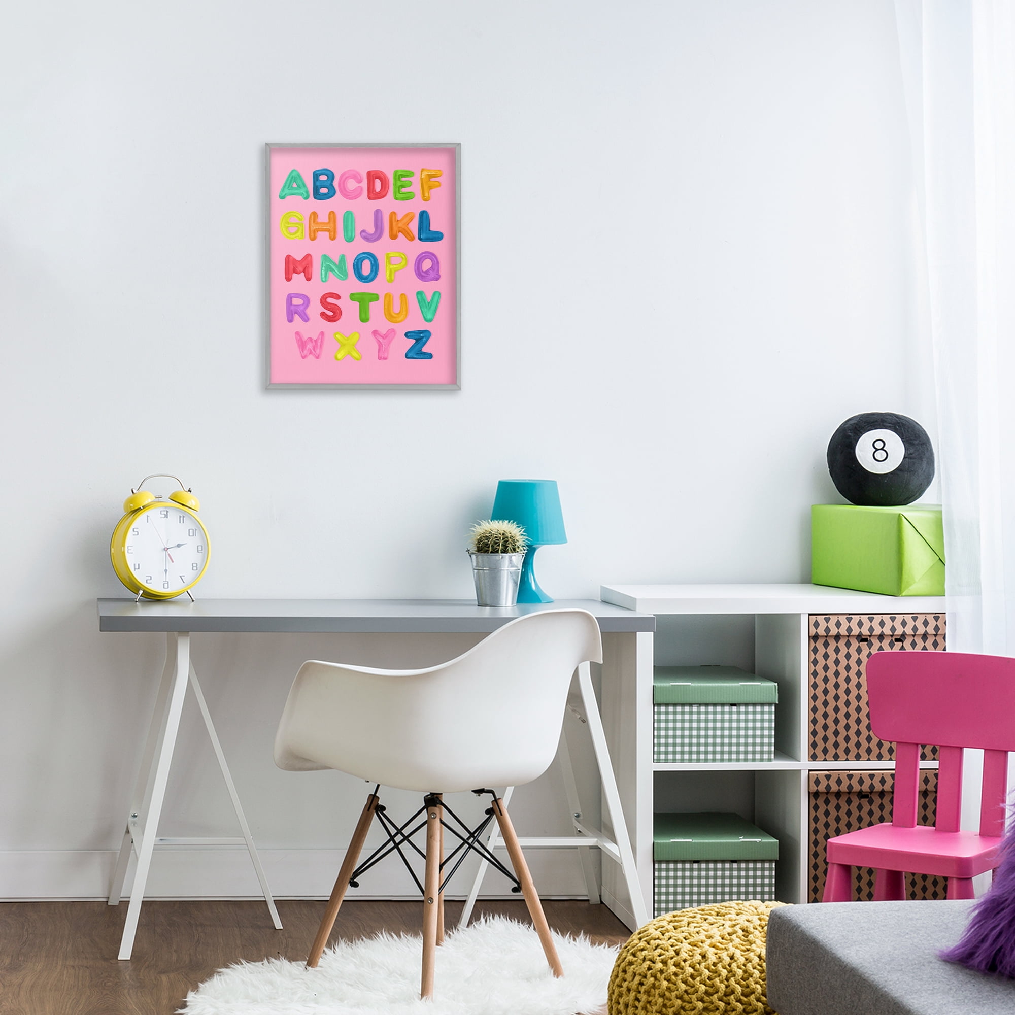 Stupell Industries Gummy Alphabet over Pink Gray Framed Giclee Art, design by LISH Creative