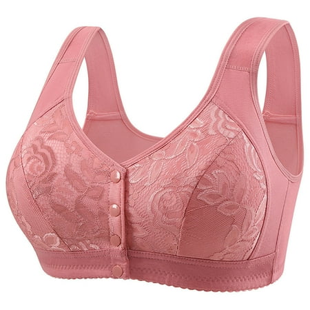 YLOMAY T Shirt Bras for Women Underwear Woman Front Snaps No Underwire Bras Solid Color Breathable Brassiere Loose Casual Wear Pink 50/115