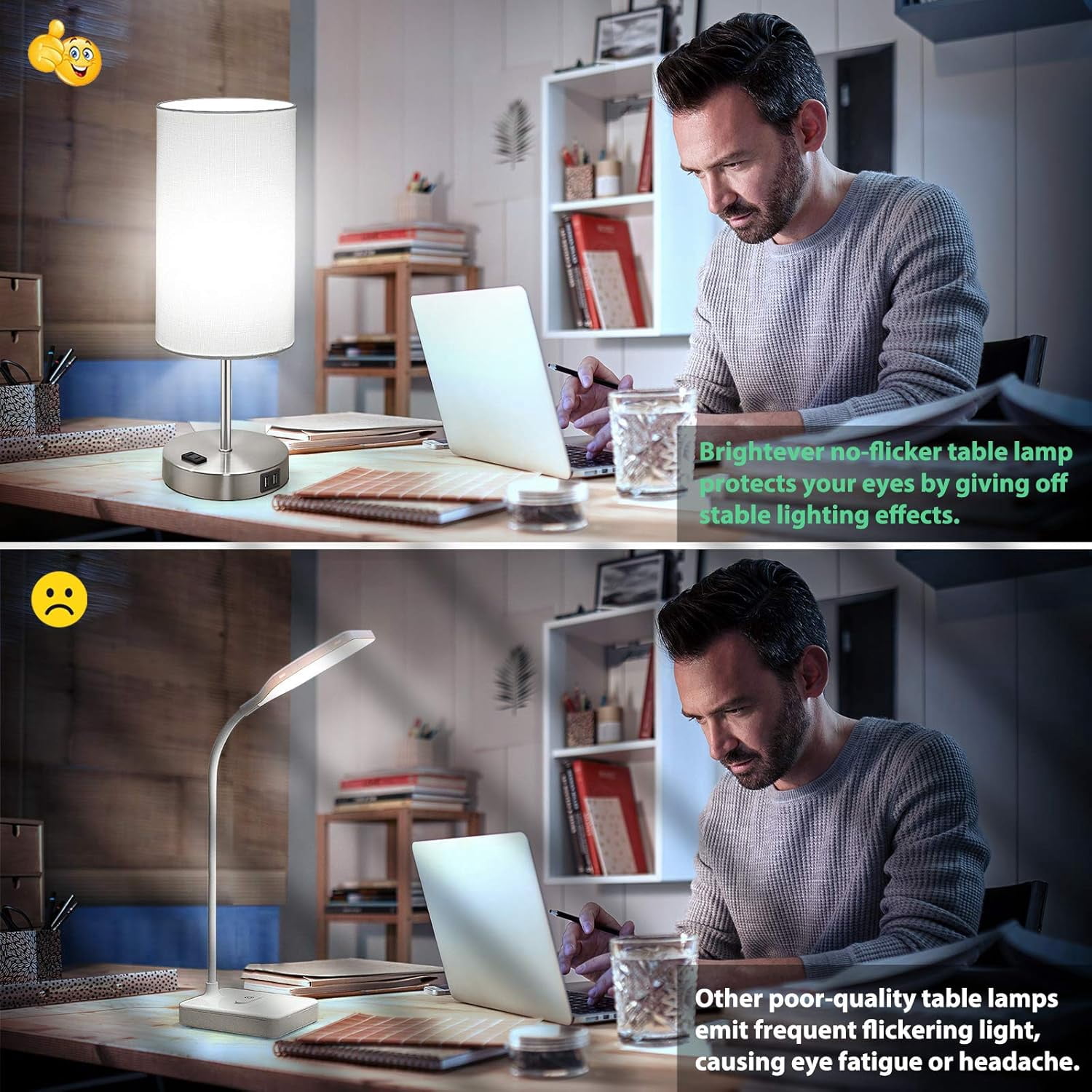 Nordic Hygge Set of 2 Touch Control Dimmable Table Lamps with 2 USB Charging Ports&AC Outlet