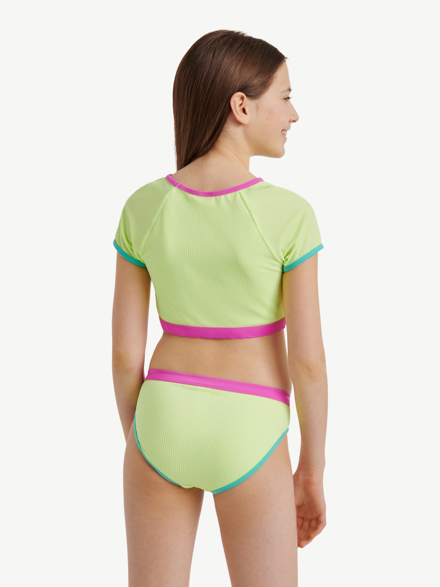 Justice Girls Short Sleeve Rashguard with Bikini Bottom Two-Piece, Sizes 5-18
