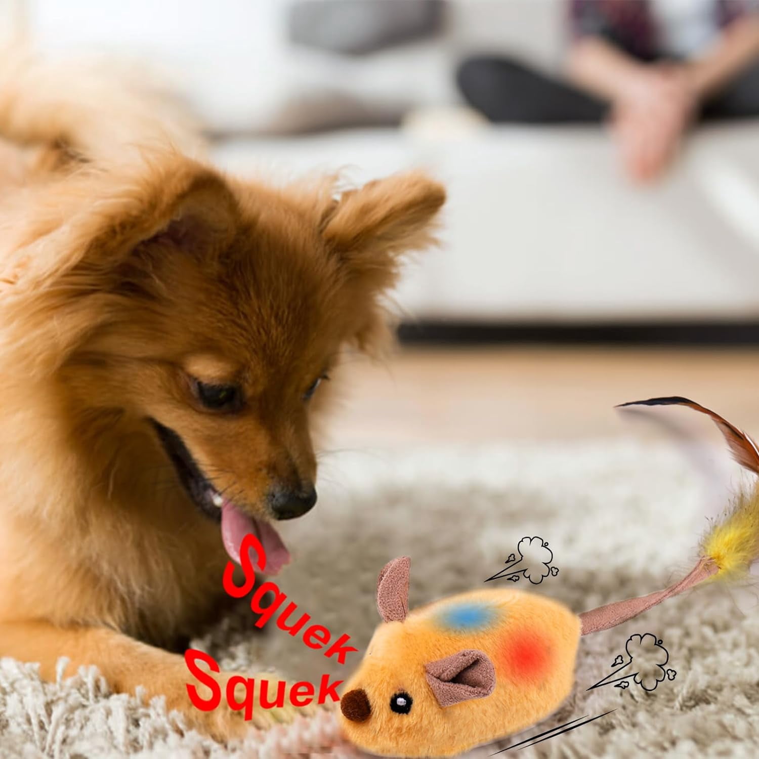 ZOSE Interactive Dog Toys Mouse, Escaping Mice Squeaky Dog Toys with Lights & Auto-Turn, Rechargeable Moving Dog Toy for Small/Medium/Large Dogs & Cats (Yellow)