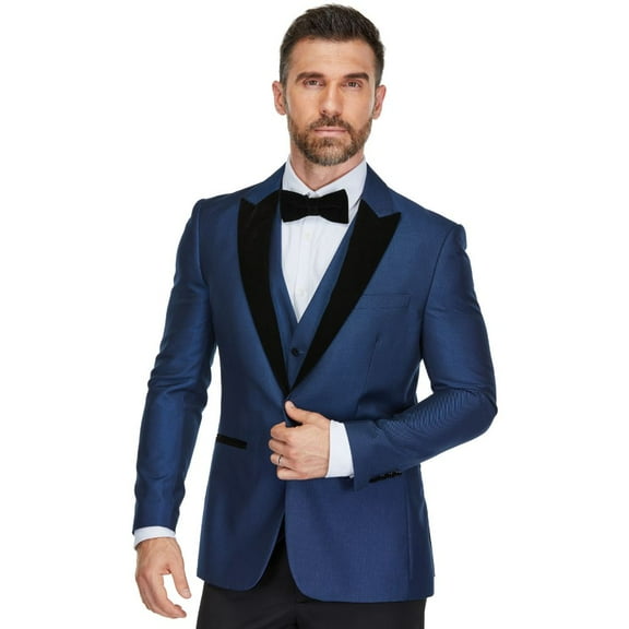 Men's 3-Piece Peak Lapel Satin Trim Tuxedo with Subtle Sheen