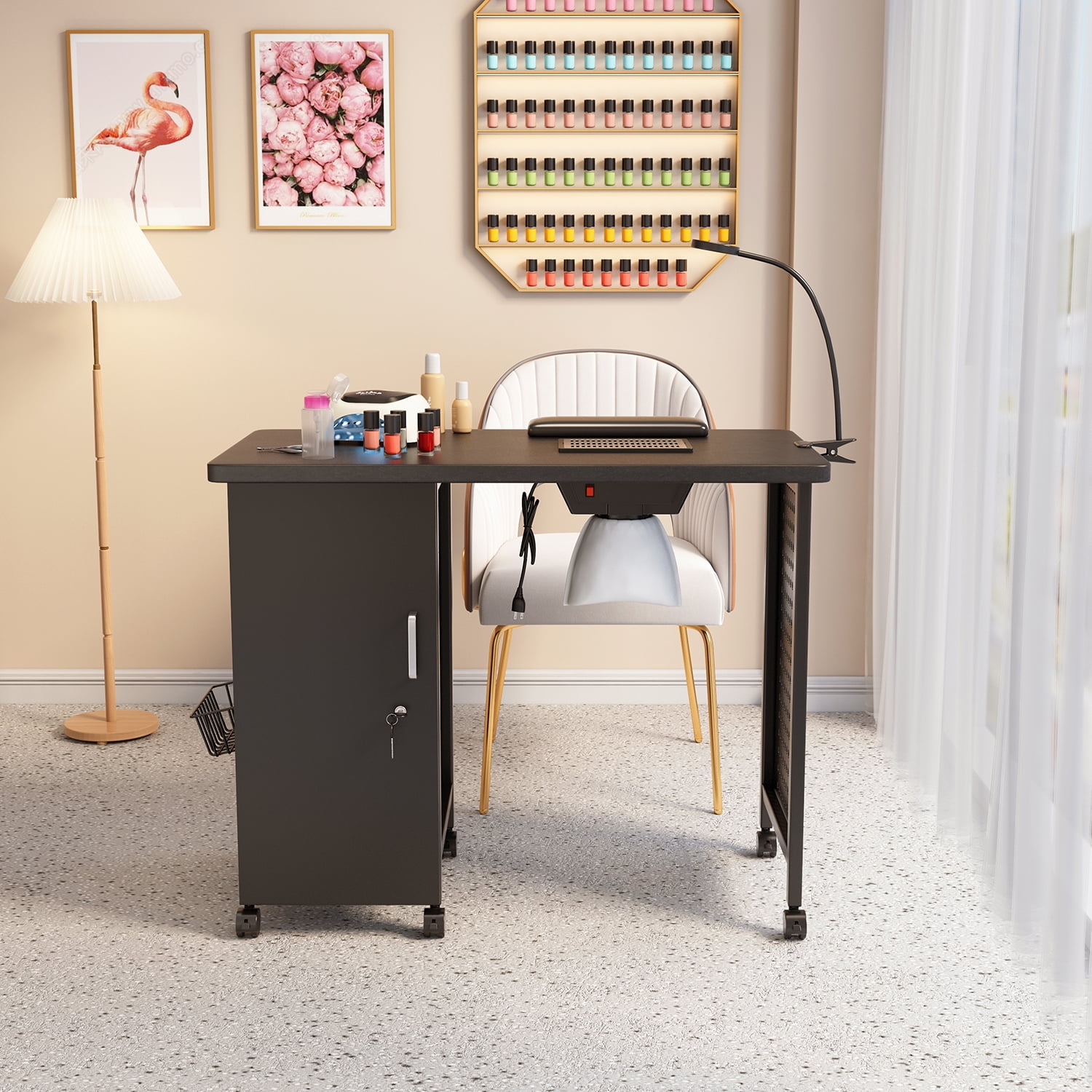 Kadyn 39" Manicure Table Nail Desk, Beauty Spa Salon Workstation w/ Wrist Rest, Lockable Cabinets,LED Lamp,Electric Downdraft Vent,Black Kadyn 39" Manicure Table Nail Desk, Beauty Spa Salon Workstation w/ Wrist Rest, Lockable Cabinets,LED Lamp,Electric Downdraft Vent,Black