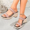 thumbnail image 3 of Rokment Women's Sparkly Sequin Platform Wedge Backless Slippers Sandals Casual Mesh Wide Width Square Toe Chunky Heeled Dress Slip on Comfortable Walking Slides Heels Boho Beach Pink Size 8.5, 3 of 8