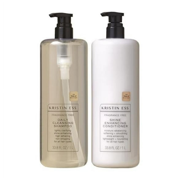 Kristin Ess Hair Fragrance Free Shampoo and Conditioner 1 Liter Set for Sensitive Skin and Scalp - Sulfate Free and Color Safe Shampoo and Conditioner