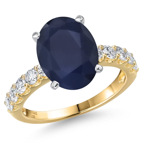 Gem Stone King 14K Two Tone Gold Blue Sapphire and Lab Grown Diamond Engagement Ring for Women | 5.15 Cttw | Oval 12X10MM | Gemstone September Birthstone | Size 5