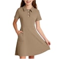 thumbnail image 2 of Fesfesfes Girls Short Sleeve Dress Collared Button Front Casual A-Line Summer Outfit with Pockets for School Daily Wear Ages 5-15 Years, 2 of 9