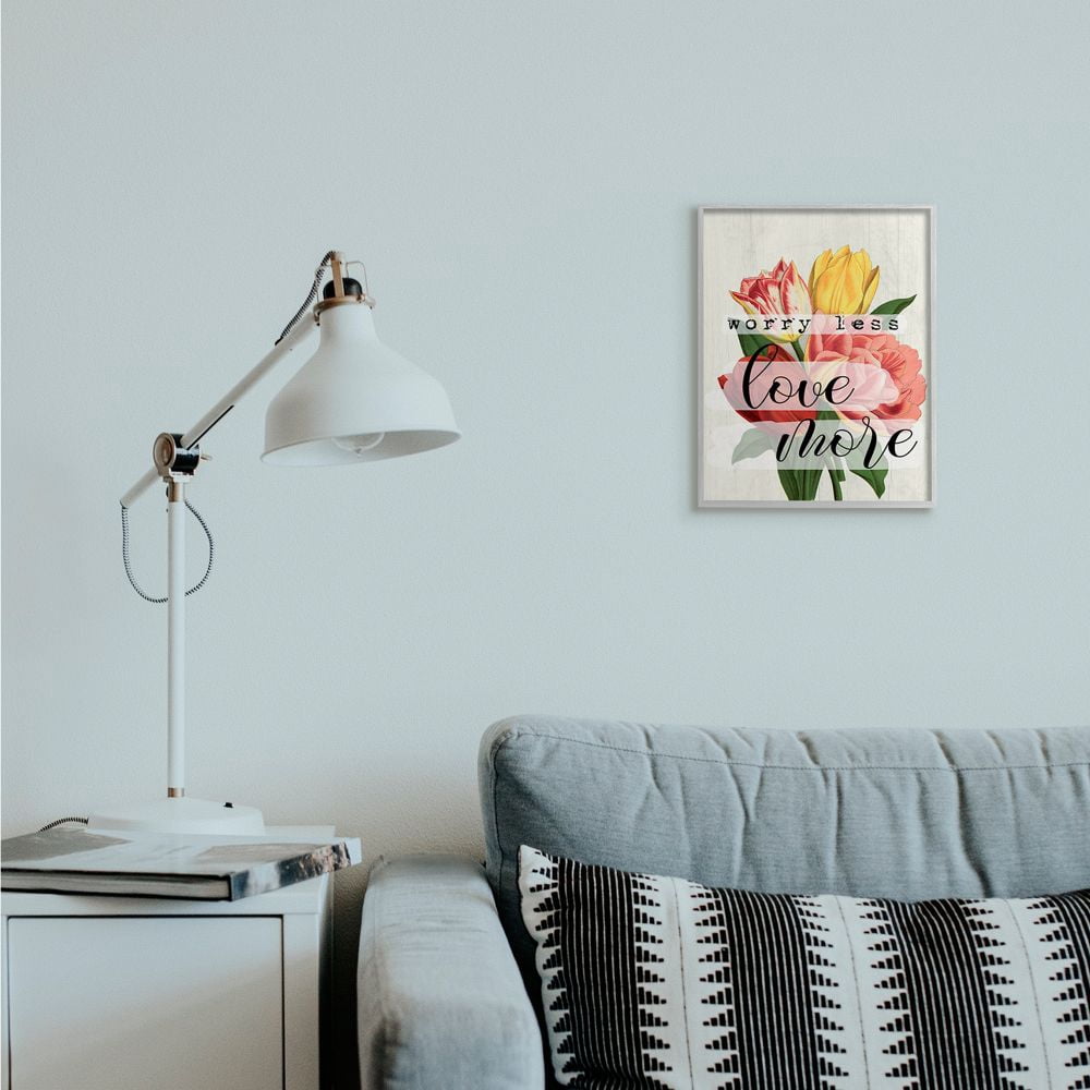 Stupell Industries Worry Less Love More Text with Fresh Floral Design Designed by Daphne Polselli