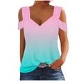 thumbnail image 1 of Plebaso Cold Shoulder Womens Gradient Tops V Neck Short Sleeve Blouses Loose Basic Tees Summer Casual Shirts, 1 of 5