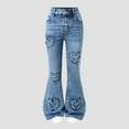 thumbnail image 2 of Tfken Jeans For Girls Casual Flare-Leg Heart Print Distressed Denim Pants Blue Size 10-11 Years, 2 of 6