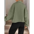 thumbnail image 6 of Women Casual Stand Collar Zip Up Fashion Hem Drawstring Pocket Loose Baseball Jacket with Pockets Army Green S, 6 of 9