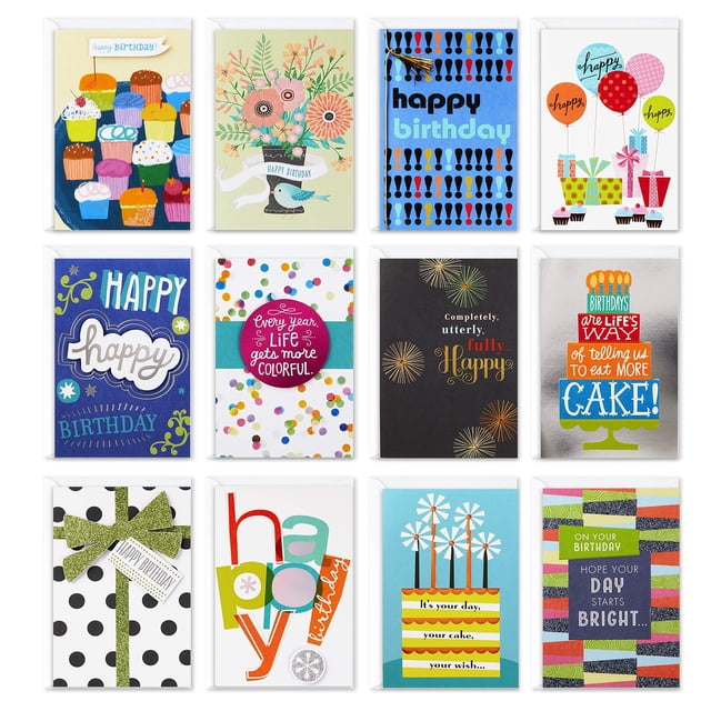 Tarjetas de cumpleaños surtidas Hallmark, paquete de 12