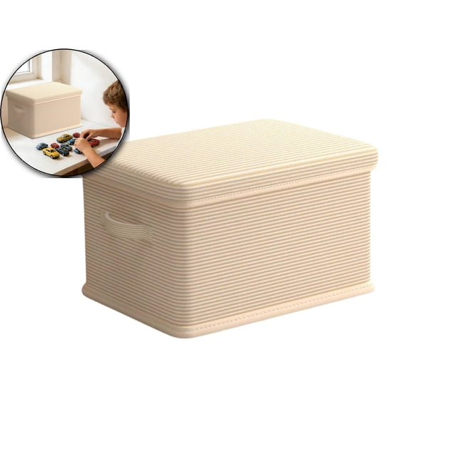 Storage Bins with Lids, Decorative Storage Boxes with Handles, Foldable Storage Baskets for Closet, Shelves, Stackable(14.17x9.84x7.87in)