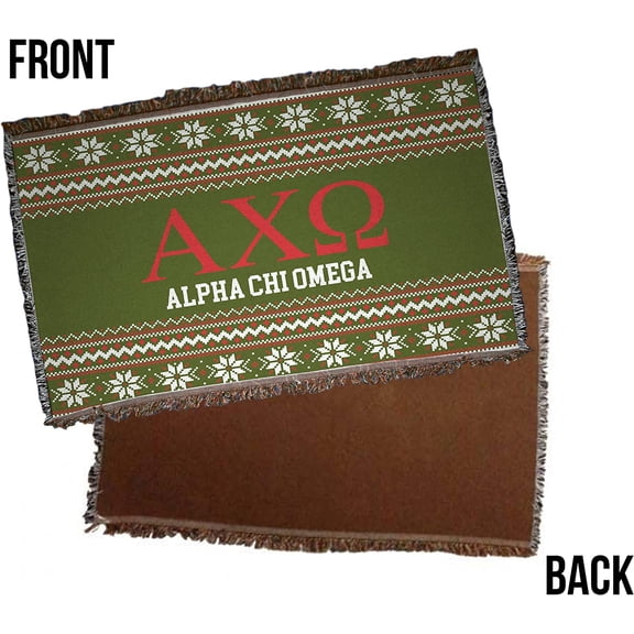 VictoryStore Alpha Chi Omega Polyester Throw Blanket, Green Christmas Sweater Design, 35" x 54"