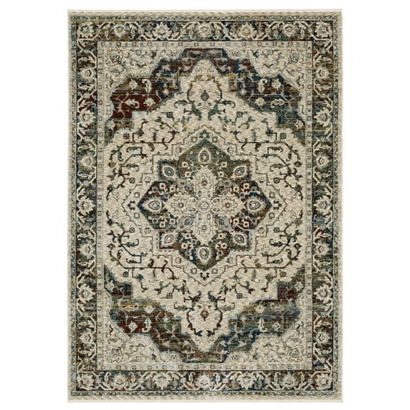Woven Trends Aprilla Area Rug - CAP012 - 5' X 8' - in Beige - Vintage Inspired, Stain Resistant, Family and Pet Friendly, Low Pile, Entryway, and Hallway Area Rug