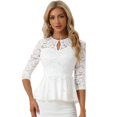 thumbnail image 1 of Top con Encaje para Mujer Peplum Blusa Elegante de Manga 3/4 blanco S, 1 of 5