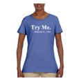 thumbnail image 2 of Black Expression Try Me. Malcolm X 1963 Womens Graphic T-Shirt, Light Blue, Medium, 2 of 3