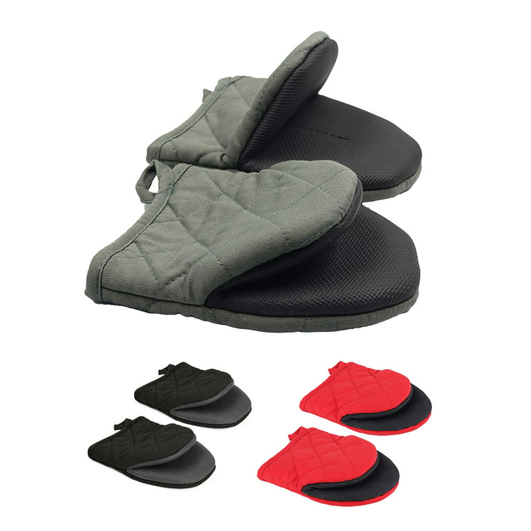 1 Pair Short Oven Mitts, Heat Resistant Silicone Kitchen Mini Oven Mitts  for 500 Degrees, Non-Slip Grip Surfaces Gloves 