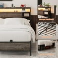 thumbnail image 7 of Aheaplus Full Size Bed Frame with Charging Station and RGB LED Lights, Sturdy Platform Bed with Storage Headboard, Solid Metal Slats, Noise Free, No Box Spring Needed, Easy Assembly,Black Oak, 7 of 7