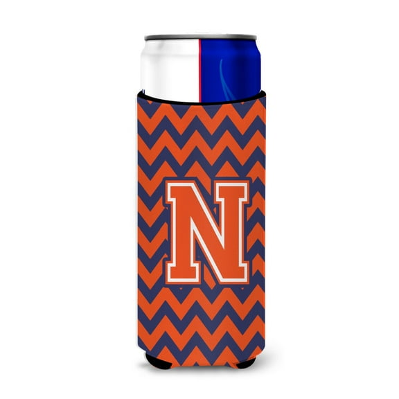 Carolines Treasures CJ1042-NMUK Letter N Chevron Orange Blue Ultra Beverage Insulators for slim cans Slim Can