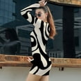 thumbnail image 4 of Abstract Black White Waves Pattern Women's Long Sleeve Bodycon Dress Soft Stretchy For Everyday Wear And Special Occasions, 4 of 6