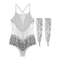 thumbnail image 4 of TiaoBug Womens Latin Modern Jazz Dance Costume Sparkly Sequins Fringe Leotard with Gloves Silver M, 4 of 7