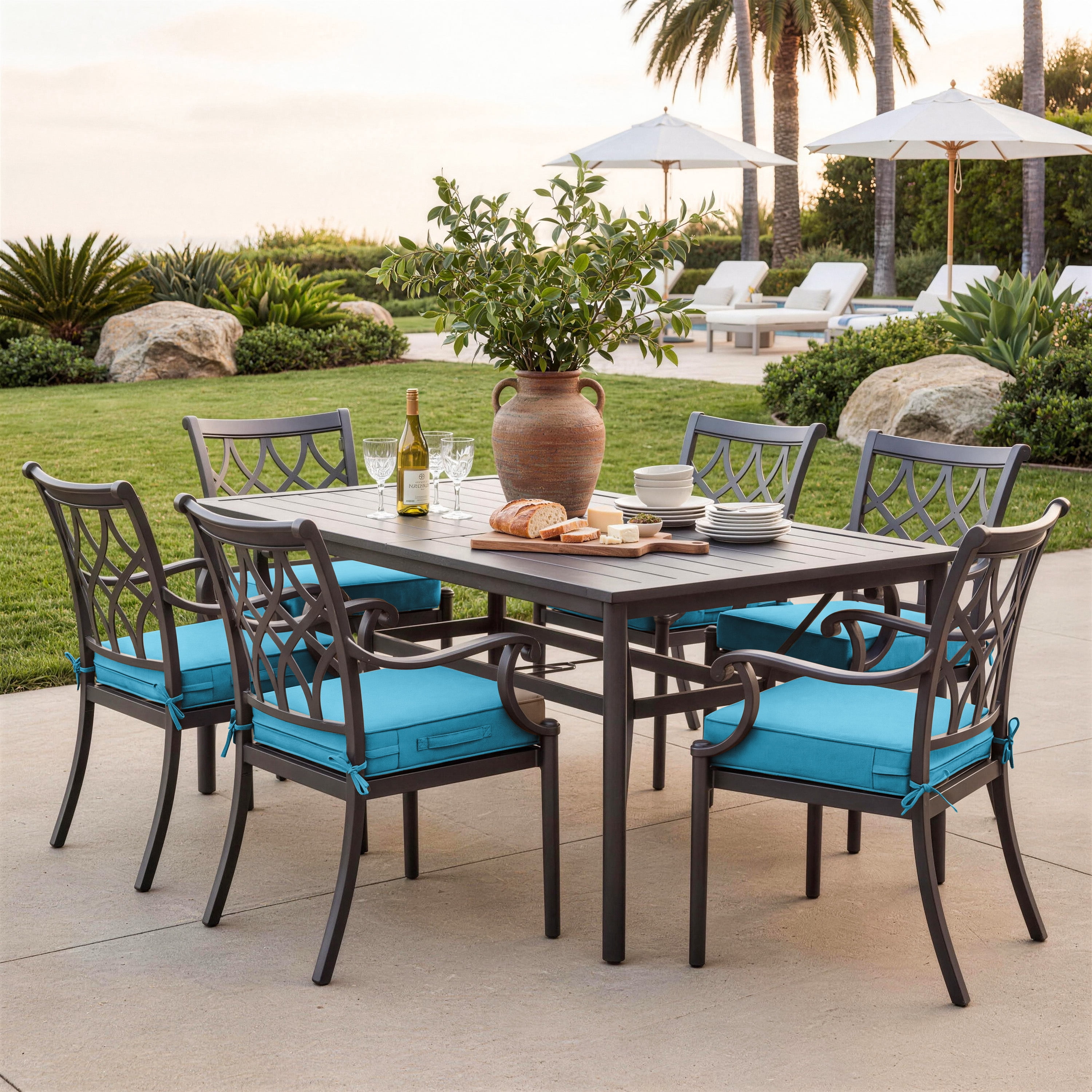 Kimunuk 2Pcs Outdoor Chair Cushions Slipcovers, 24" x 24" Replacement Waterproof Non-Slip Patio Seat Cushion Covers with Handle,Lake Blue