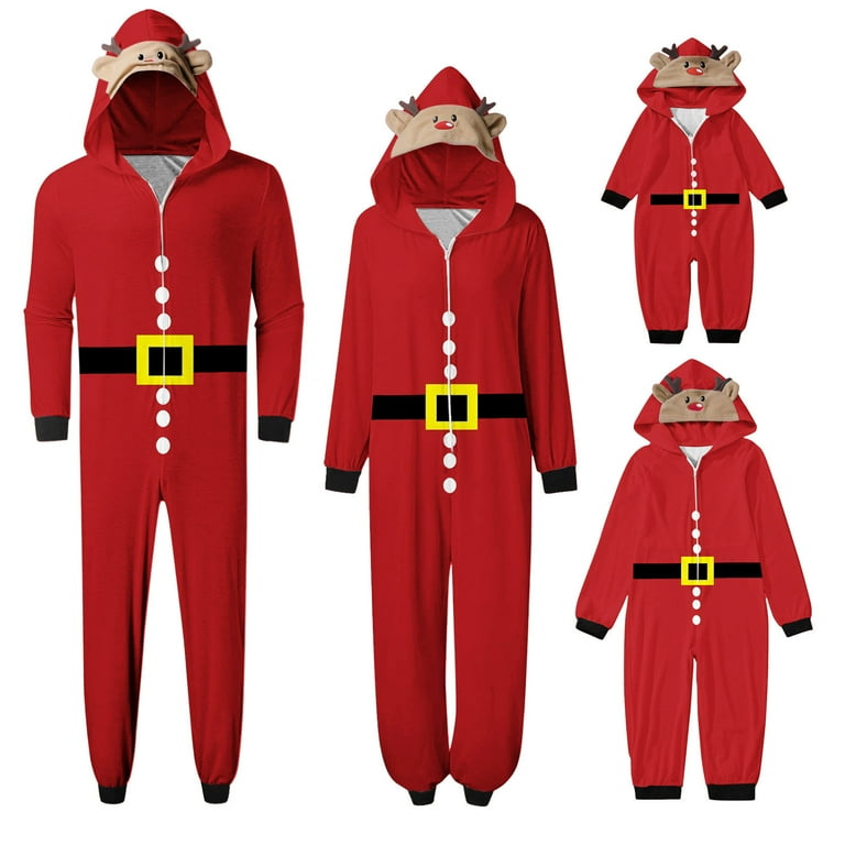 Jacenvly Cotton Long Sleeve Sleepwear for Men Big and Tall Santa Clause Fashion Lattice Print Plush Jumpsuit Matching Family Christmas Pajamas