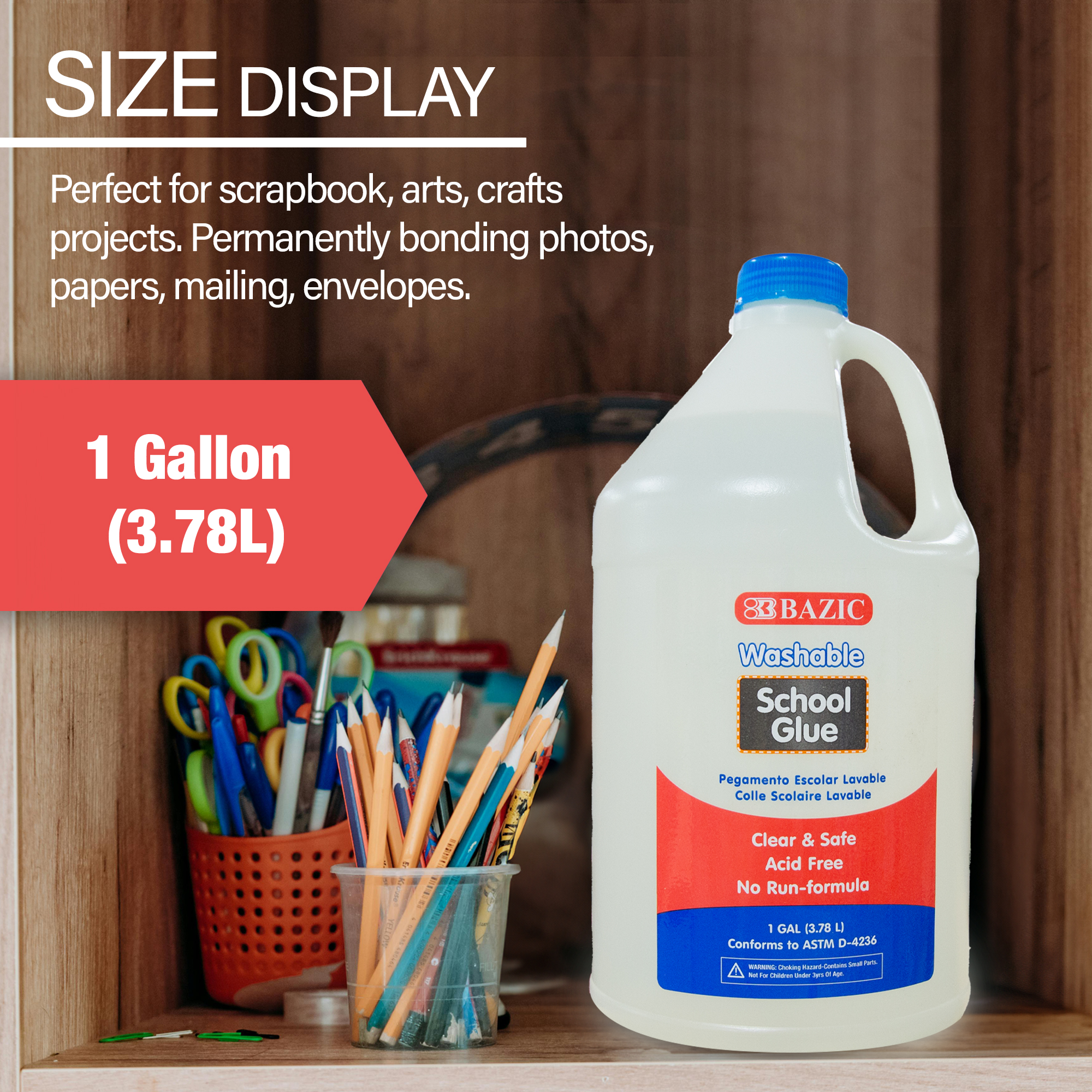 BAZIC Washable Clear School Glue 1 Gallon, Liquid Glues Making Slime, 1-Pack