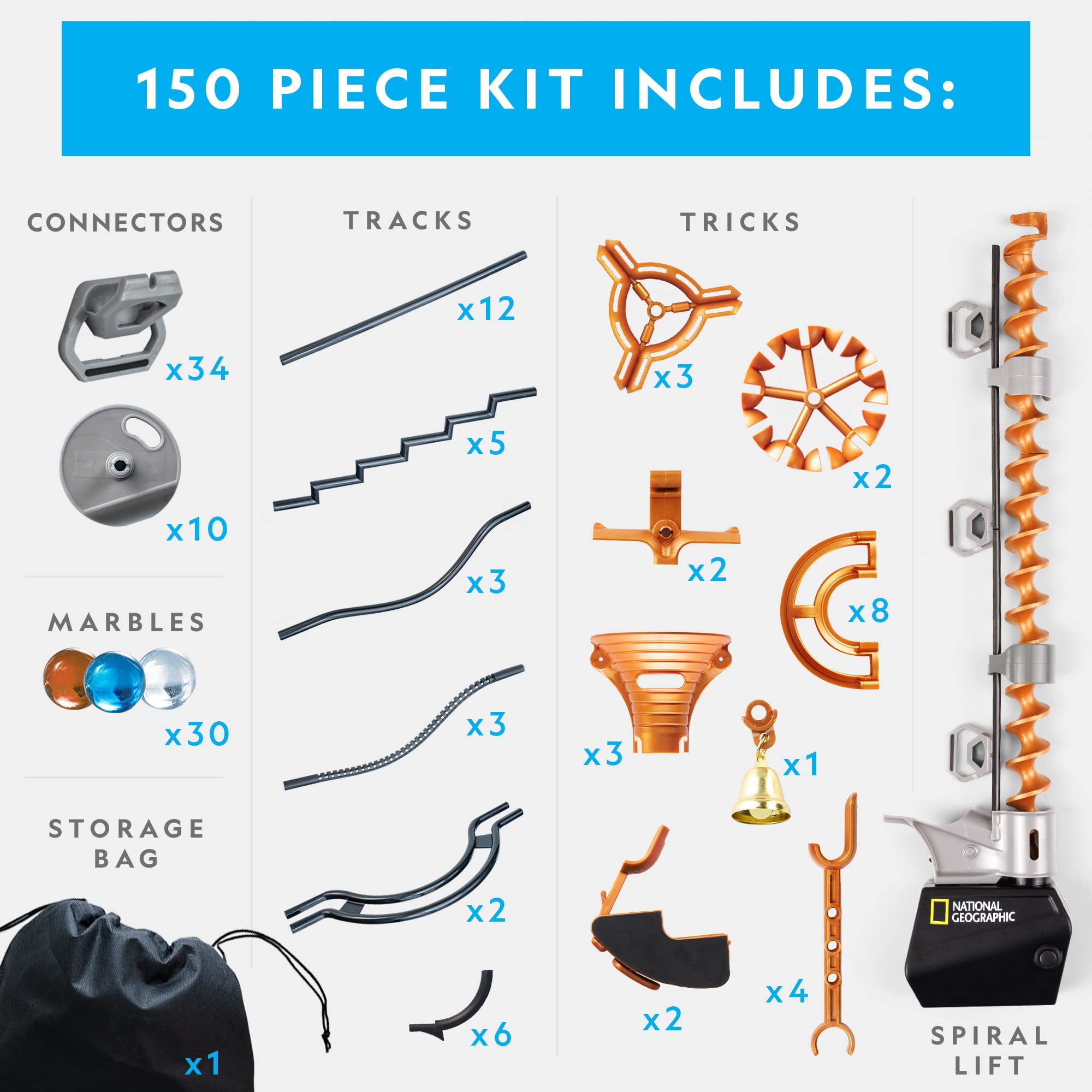 NATIONAL GEOGRAPHIC Magnetic Marble Run 150 Piece STEM Building Set for Kids Adults with Magnetic Track Trick Pieces Marbles for Building A Marble Maze STEM Project A Walmart