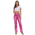 thumbnail image 2 of HDE Women's Metallic Faux Leather Pants High Waisted Trousers Hot Pink 10, 2 of 6