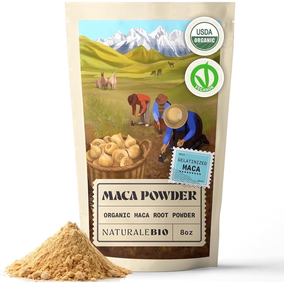 NaturaleBio Organic Maca Powder 8 oz – Peruvian Root Supplement for Energy & Vitality, Natural & Pure, Vegan-Friendly