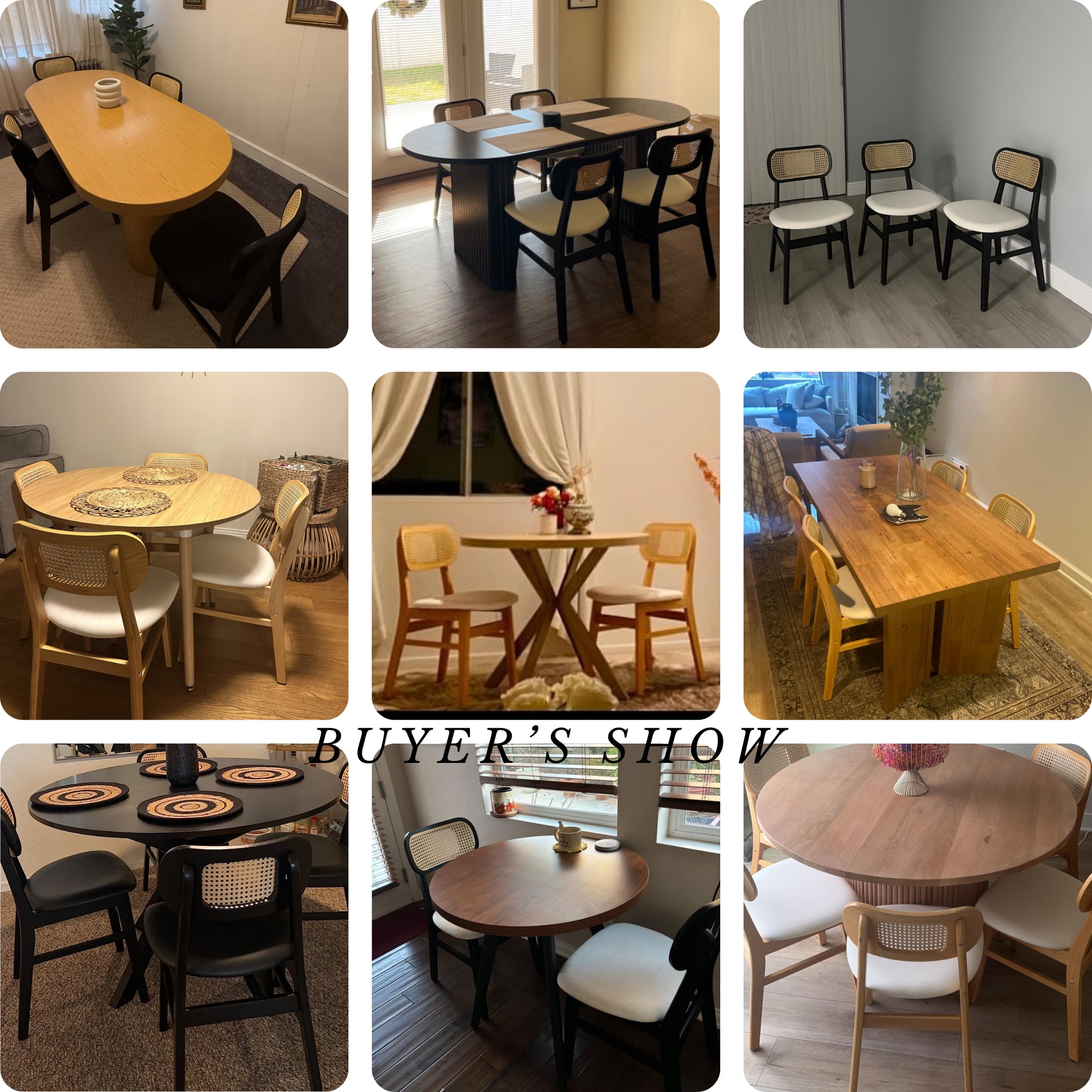 Guyou Rattan Dining Chairs Set of 6, Farmhouse Black Wooden Dining Side Chairs, Mid Century Modern Faux Leather Upholstered Kitchen Chairs with Cane Back for Dining Room Kitchen Living Room, Black